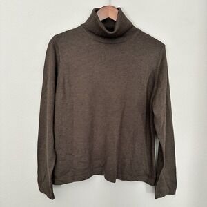 Linea Donna Chocolate Brown Merino Wool Turtleneck Sweater Y2K Quiet Luxury XL